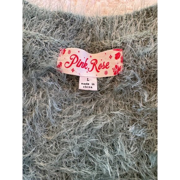 Pink Rose Womens V Neck Sweater L Lightweight Long Sleeved Fluffy Mint Green - Picture 4 of 7